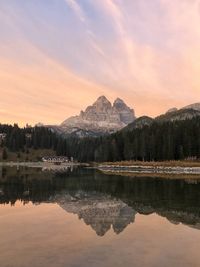 Scenic view of lake against sky during sunset