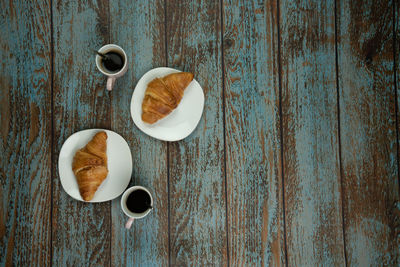 Directly above shot of breakfast served on table