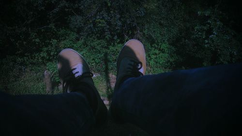 Low section of man standing by tree