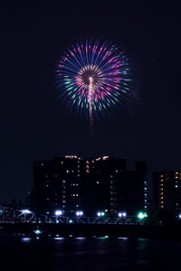 Low angle view of firework display at night