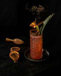 High angle view of drink on table