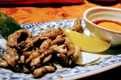 High angle view of breakfast served in plate