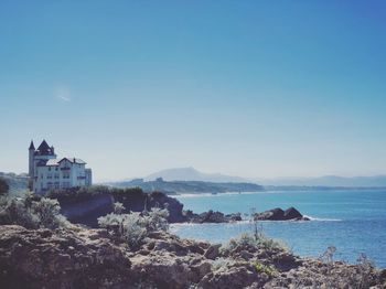 Scenic view of sea against clear sky