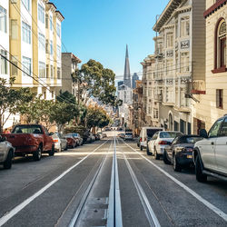 Diminishing view of street against transamerica pyramid