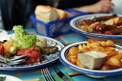 Food served in plates on table