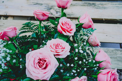 High angle view of rose bouquet