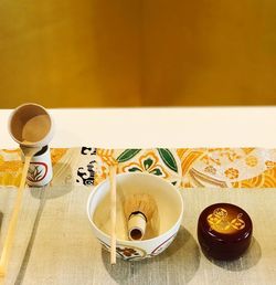 High angle view of coffee on table