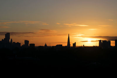 Silhouette buildings against sky during sunset