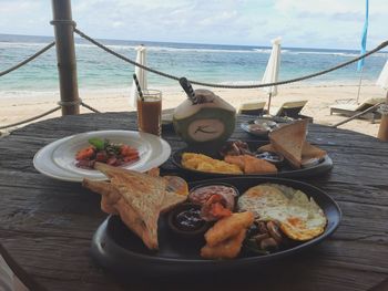 High angle view of food served in sea