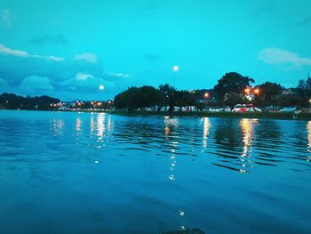 Scenic view of lake against blue sky