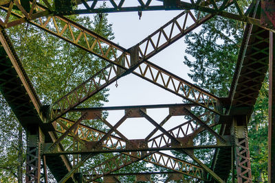 A close-up shot of a old metal bridge along the cedar river trail in maple valley, washington.