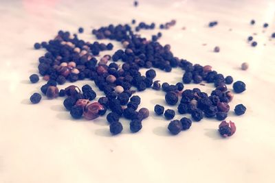 High angle view of roasted coffee beans on table