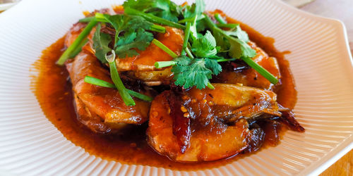 High angle view of meal served in plate