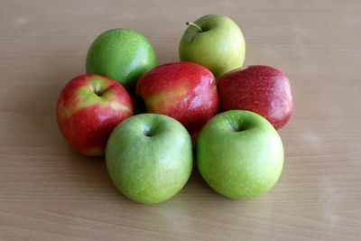 High angle view of apples on table