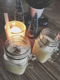 Close-up of drink in jar on table