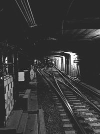 Railroad tracks on railroad station platform