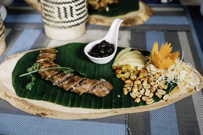 High angle view of breakfast on table