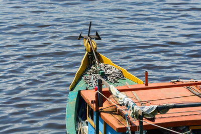 High angle view of fishing boat in sea