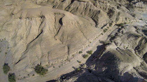 High angle view of rock formations on land