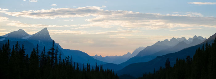 Panoramic view of mountains against sky during sunset