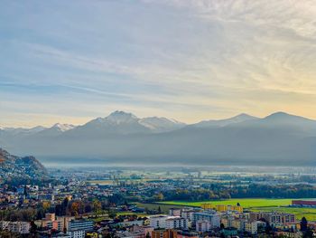 High angle shot of townscape against sky