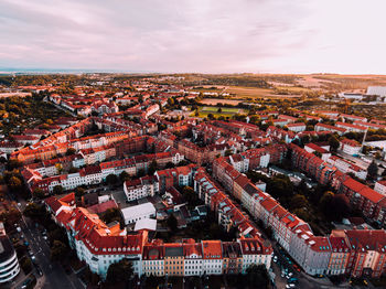 Aerial view of residential buildings in city