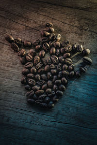 High angle view of coffee beans on table