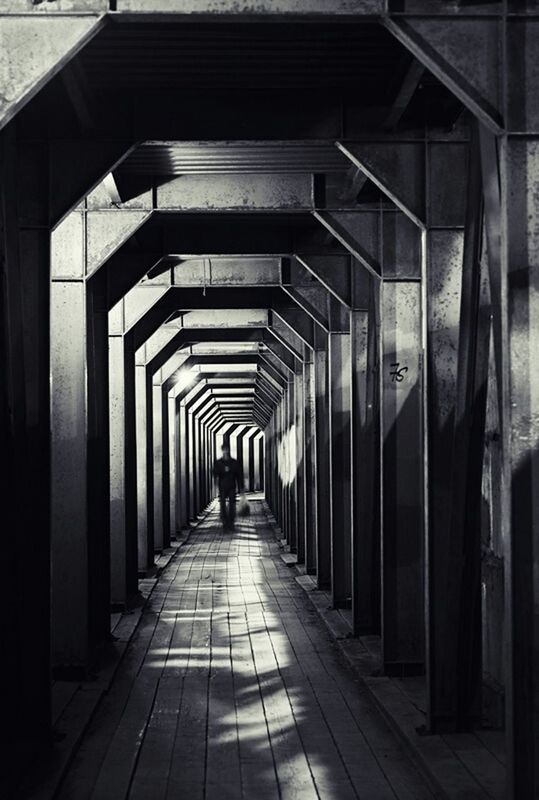 the way forward, walking, indoors, rear view, men, diminishing perspective, full length, architecture, lifestyles, built structure, vanishing point, corridor, person, in a row, leisure activity, walkway, tunnel