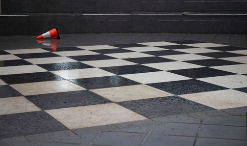 High angle view of tiled floor