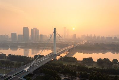 View of city at sunset