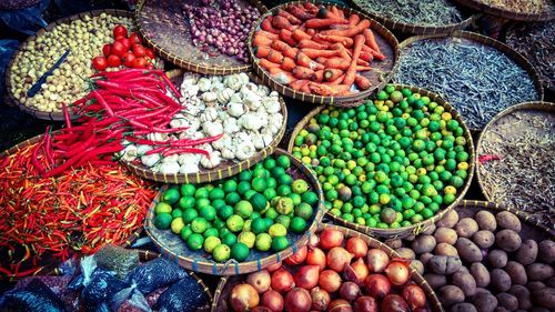High angle view of food at market stall