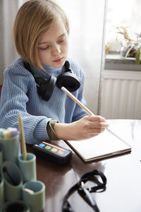 Girl doing homework at home