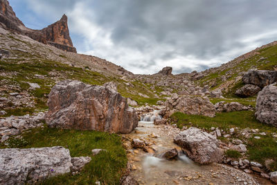 Scenic view of rocky mountains against sky