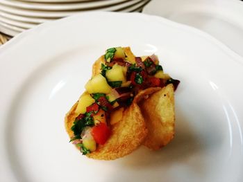 Close-up of food served in plate