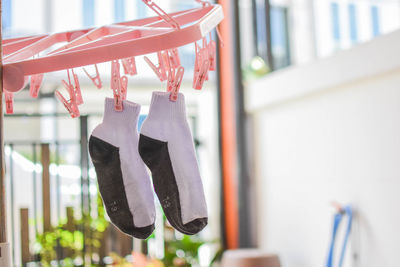 Close-up of clothes drying on clothesline