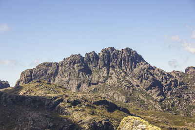 Rock formations on landscape against clear sky