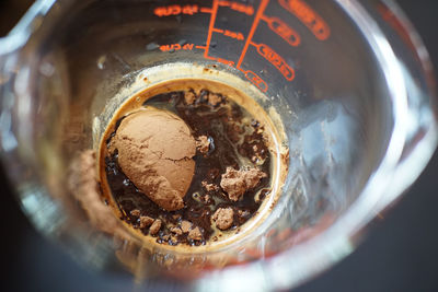 High angle view of chocolate cake on table