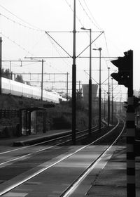 Railroad tracks against clear sky