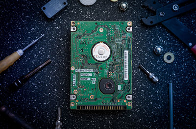 High angle view of telephone booth