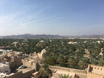 High angle shot of townscape against sky