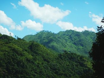 Scenic view of mountain against cloudy sky