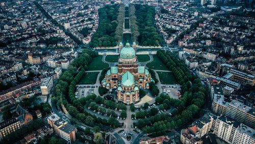 High angle view of buildings in city