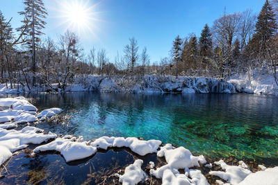 Frozen lake against sky during winter