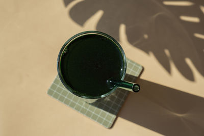 High angle view of coffee on table