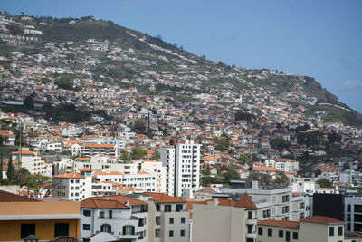 Aerial view of townscape against sky