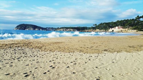 Close-up of beach against sky