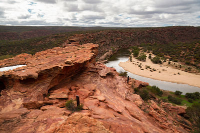 Rock formations on landscape against sky
