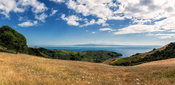 Scenic view of calm sea against blue sky