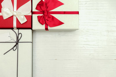 High angle view of gifts on table