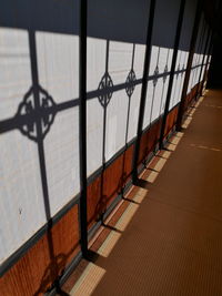 High angle view of metal fence against building